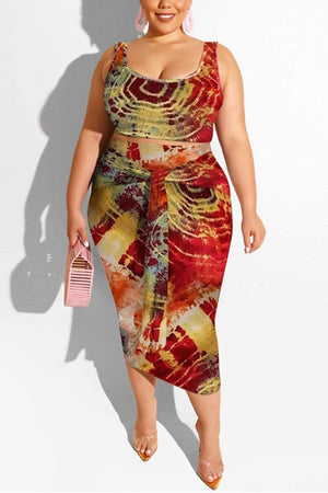 Fashion Print Plus Size Skirt Set