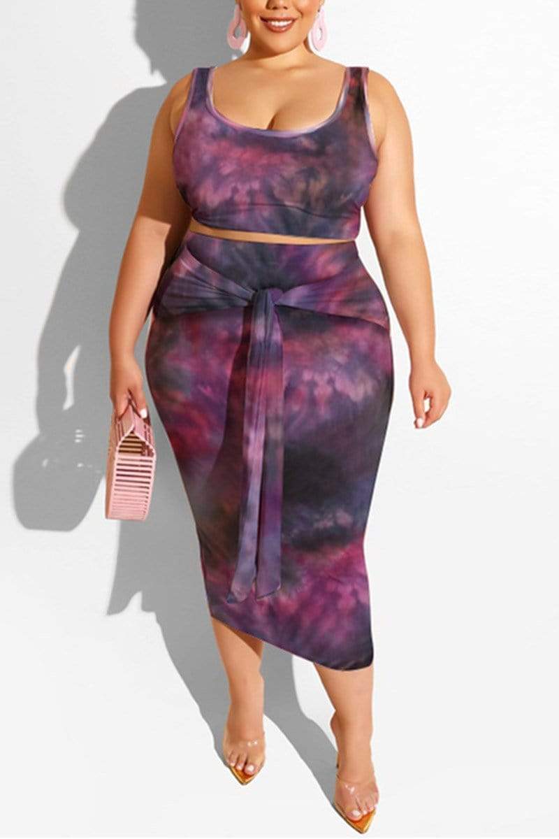 Fashion Print Plus Size Skirt Set