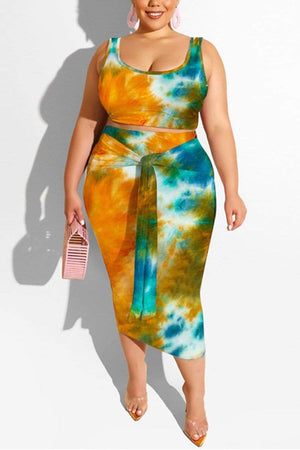 Fashion Print Plus Size Skirt Set