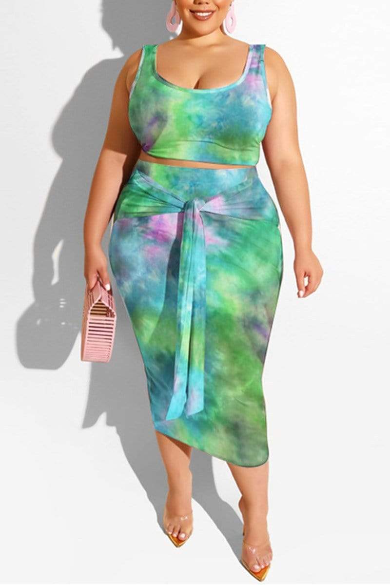 Fashion Print Plus Size Skirt Set