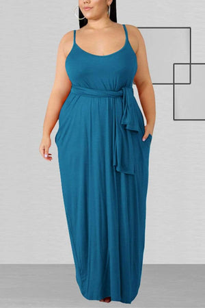 Casual Solid Sling Plus Size Dress