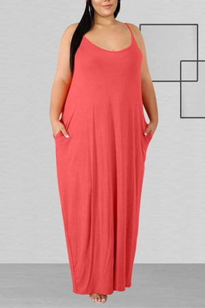 Casual Solid Sling Plus Size Dress