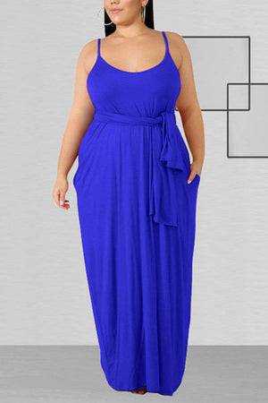 Casual Solid Sling Plus Size Dress