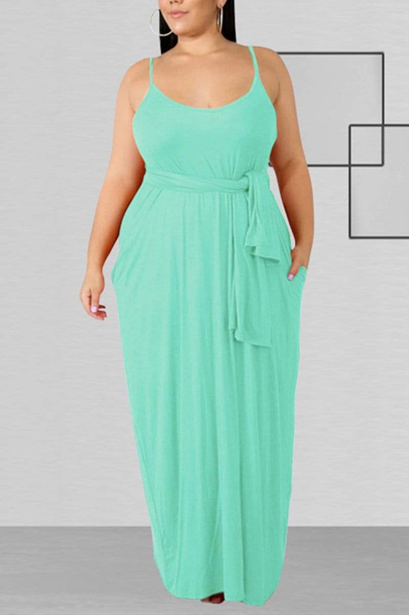 Casual Solid Sling Plus Size Dress