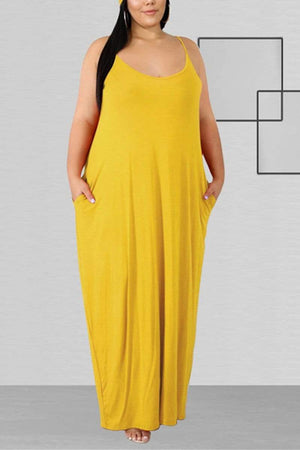 Casual Solid Sling Plus Size Dress