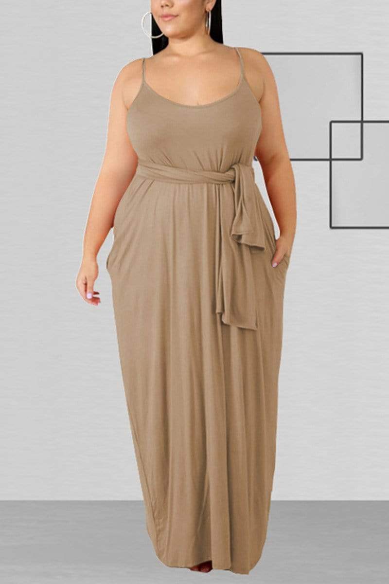 Casual Solid Sling Plus Size Dress