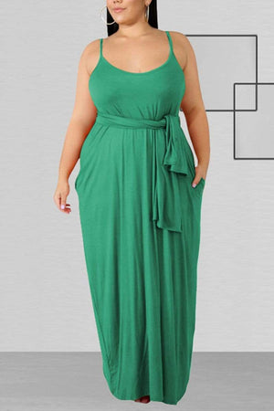 Casual Solid Sling Plus Size Dress