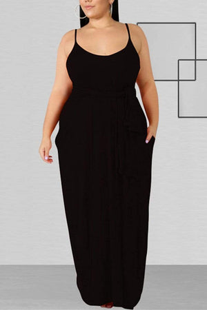 Casual Solid Sling Plus Size Dress