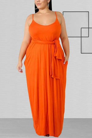 Casual Solid Sling Plus Size Dress