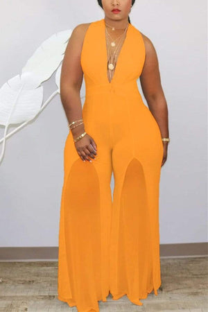 Sexy Deep V Mesh Spliced Jumpsuit