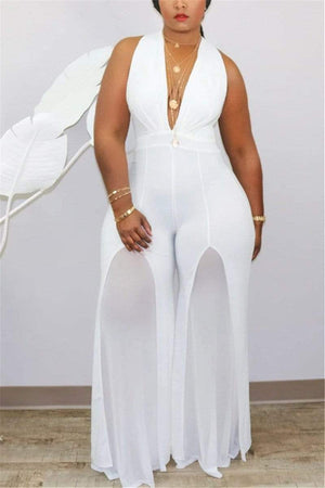Sexy Deep V Mesh Spliced Jumpsuit