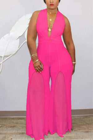 Sexy Deep V Mesh Spliced Jumpsuit