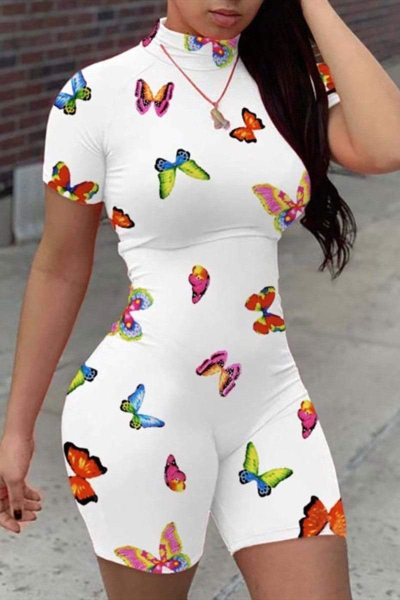Fashion Sexy Skinny Butterfly Print Romper