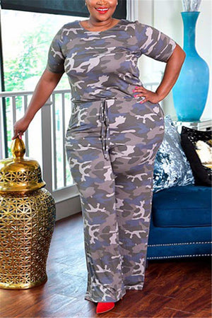 Fashion Plus Size Camouflage Print Jumpsuit