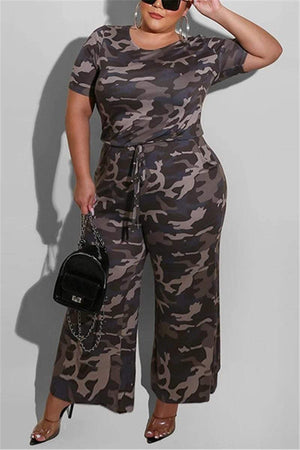 Fashion Plus Size Camouflage Print Jumpsuit