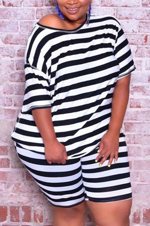 Casual Loose Striped Plus Size Set