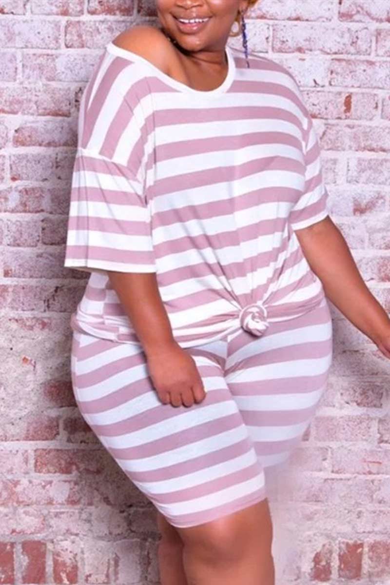 Casual Loose Striped Plus Size Set