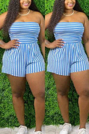 Sexy Off The Shoulder Striped Print Romper