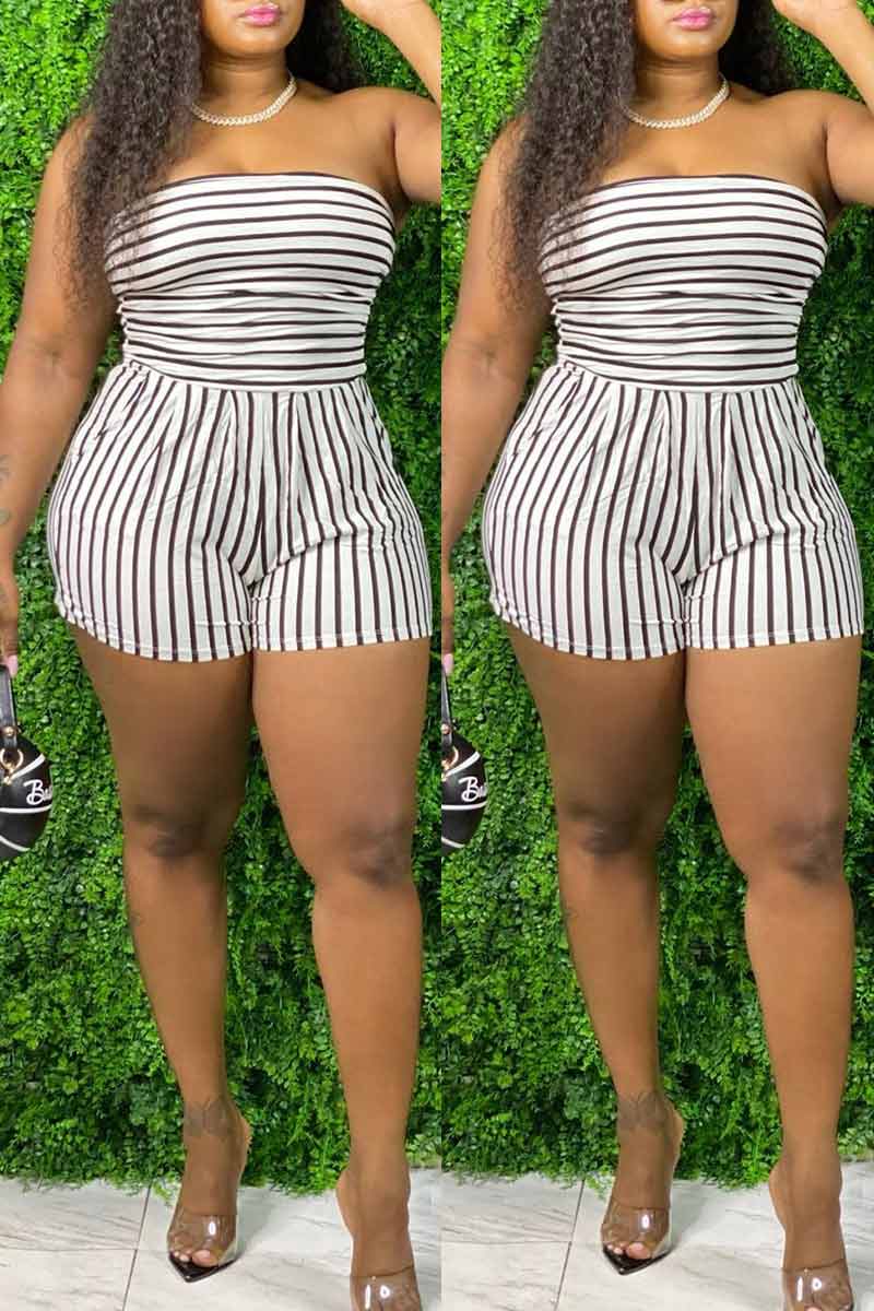 Sexy Off The Shoulder Striped Print Romper