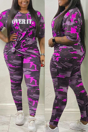 Casual Camouflage Print Plus Size Set