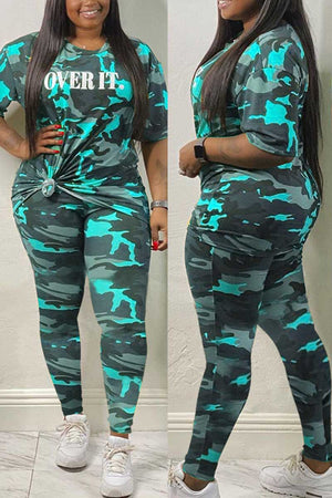 Casual Camouflage Print Plus Size Set