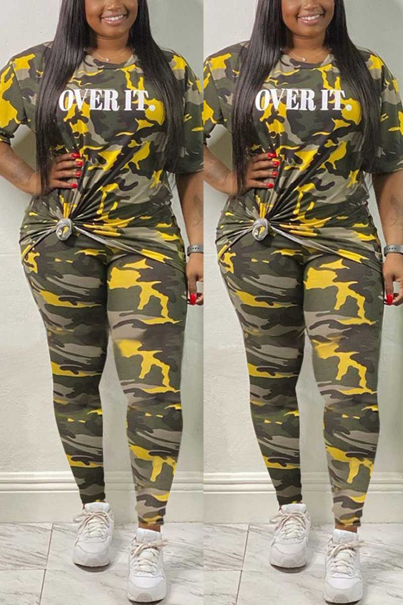 Casual Camouflage Print Plus Size Set