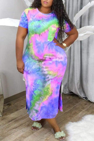 Sexy O Neck Print Printed Plus Size Dress