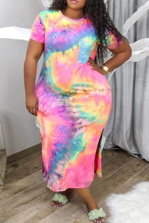 Sexy O Neck Print Printed Plus Size Dress