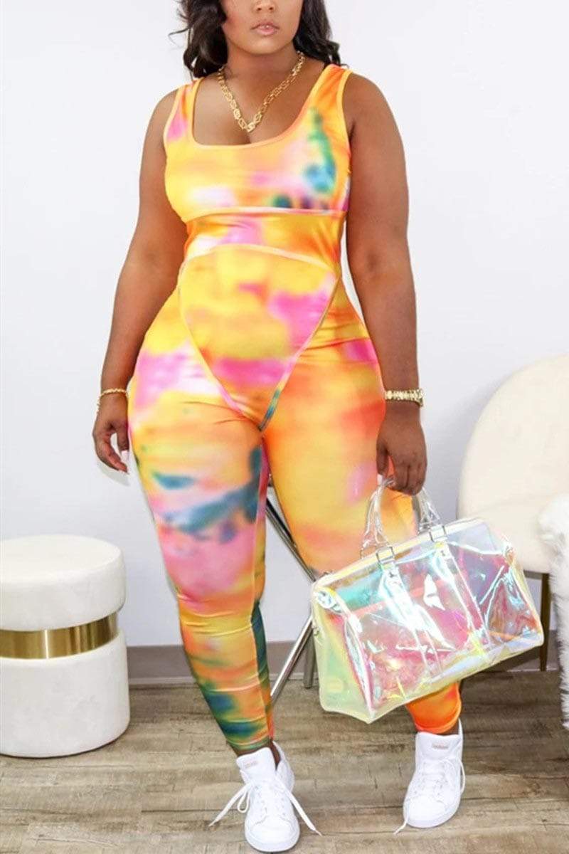 Fashion Sexy U Neck Print Jumpsuits