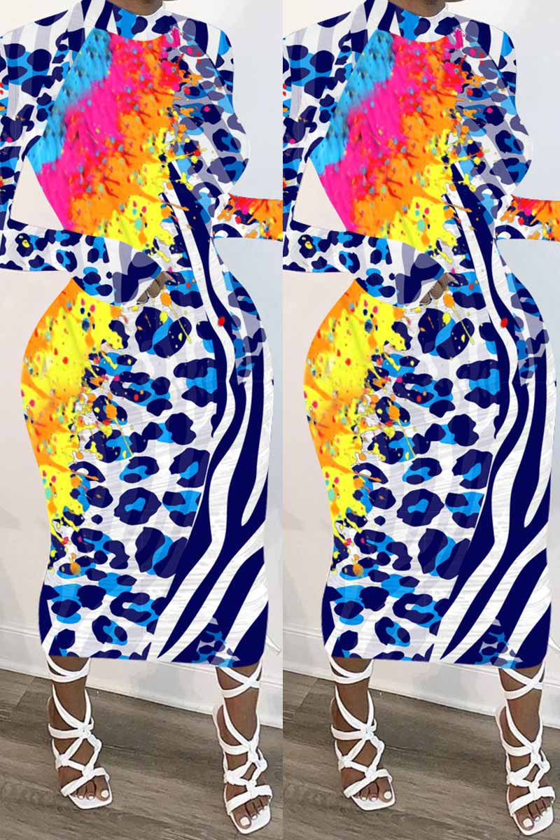 Fashion Printed Long Sleeve Slim Dress