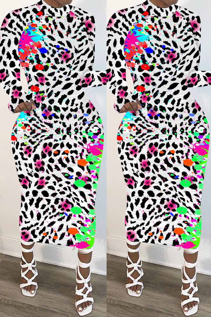 Fashion Printed Long Sleeve Slim Dress