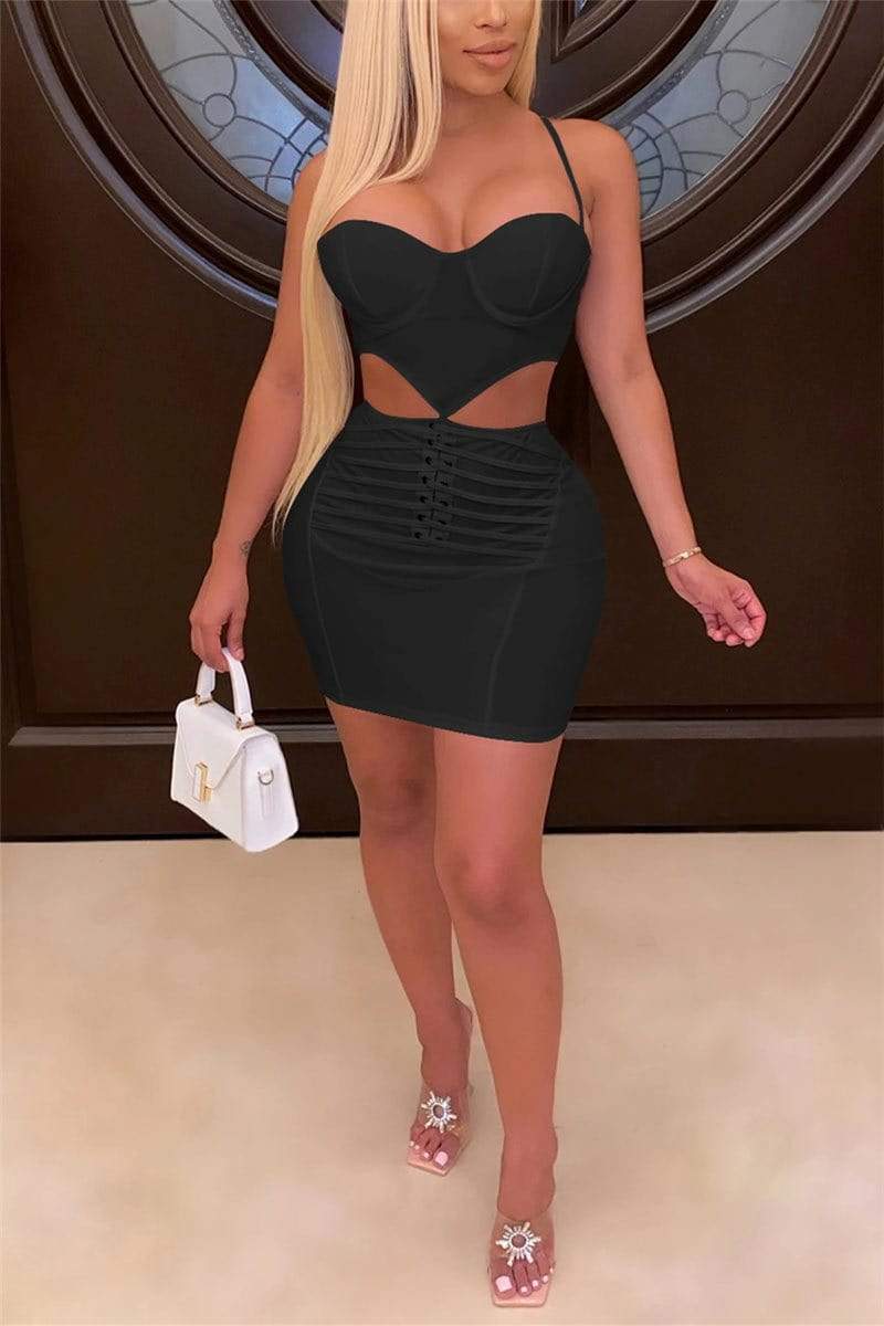 Sexy Sling Solid Mini Dress