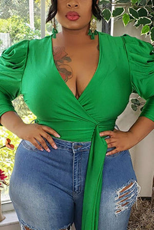 Sexy V Neck Solid Plus Size Shirt