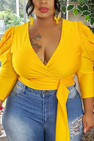 Sexy V Neck Solid Plus Size Shirt