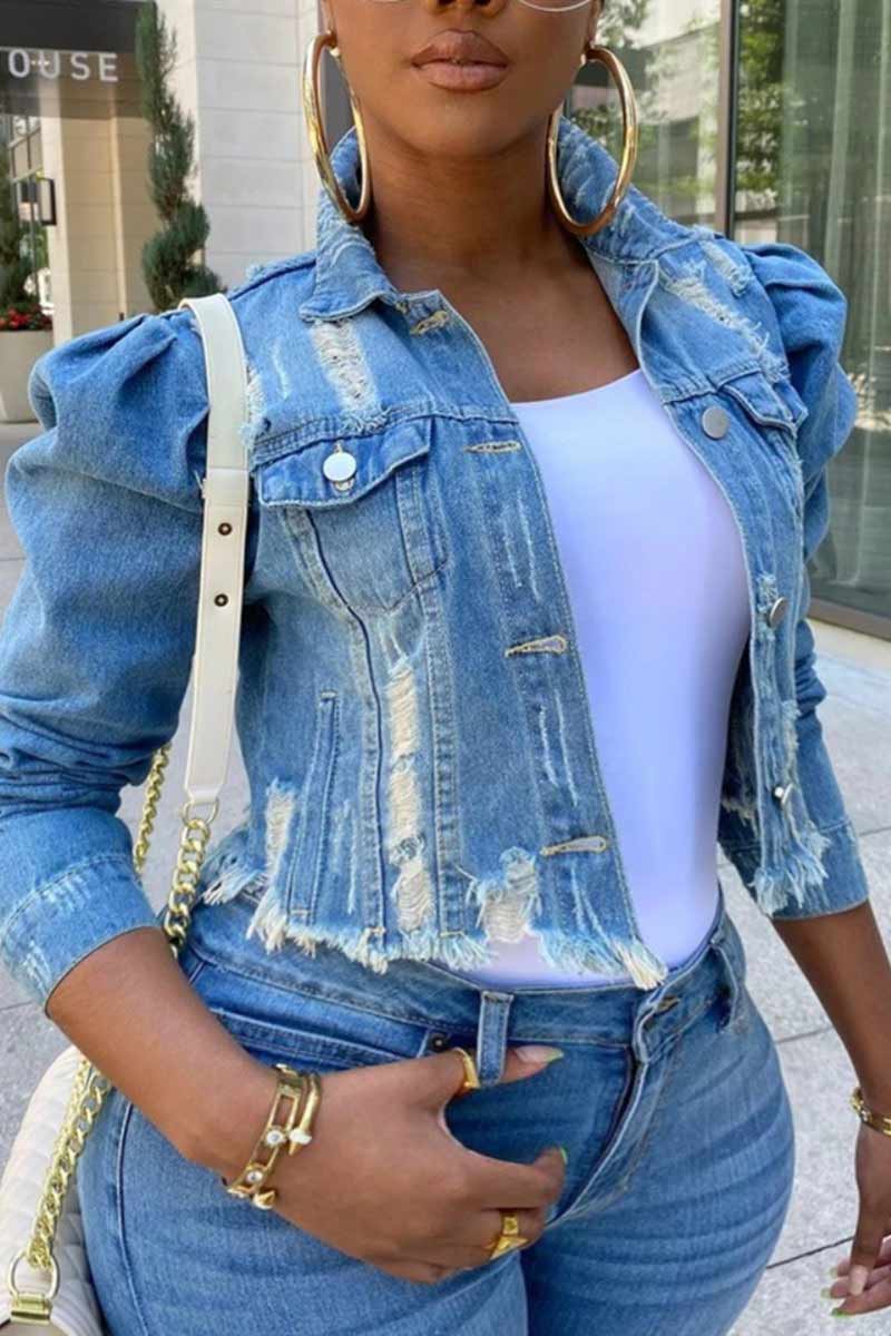 Fashion Bubble Sleeve Denim Coat