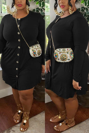 Casual Long Sleeve Solid Plus Size Dress