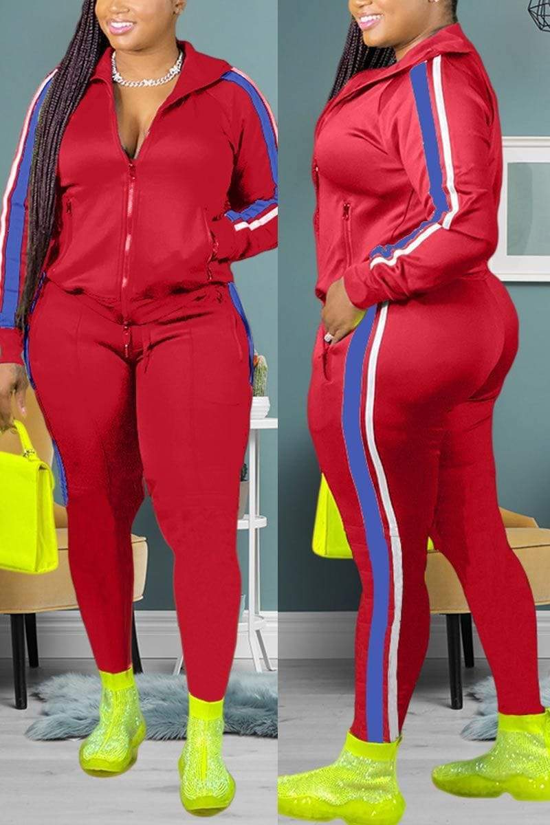 Casual Sports Patchwork Plus Size Set