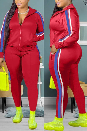 Casual Sports Patchwork Plus Size Set