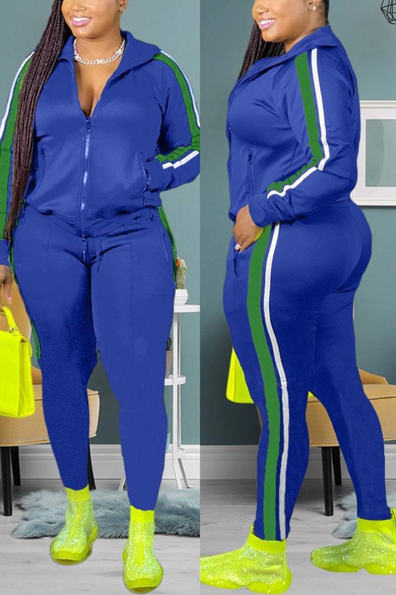 Casual Sports Patchwork Plus Size Set