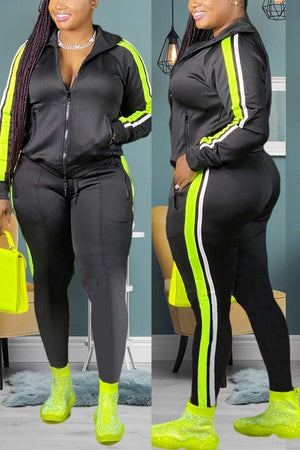 Casual Sports Patchwork Plus Size Set