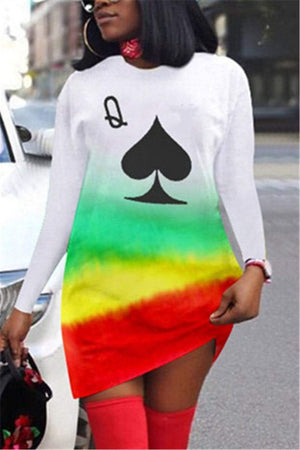 Casual Long Sleeve Print T-shirt Dress