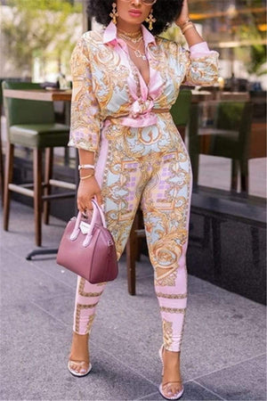 Fashion Temperament Turndown Collar Two Piece