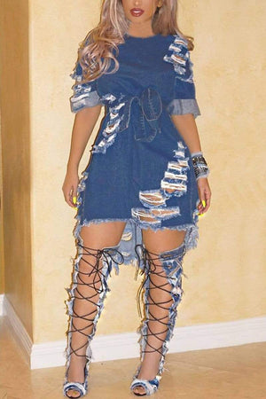 Fashion Sexy Denim Hole Dress