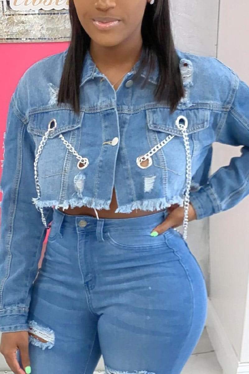 Fashion Solid Color Denim Short Coat