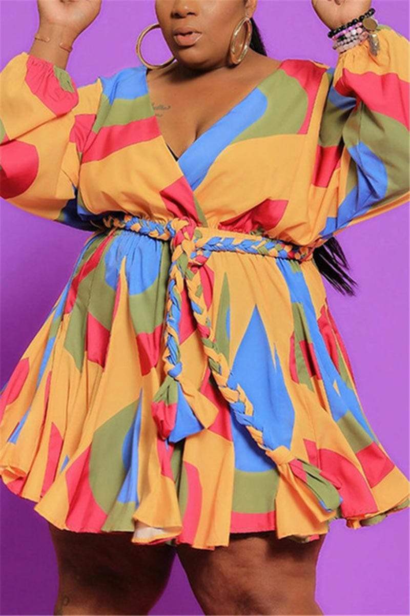 Fashion V Neck Patchwork Plus Size Dress