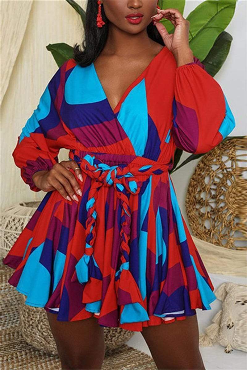 Fashion V Neck Patchwork Plus Size Dress