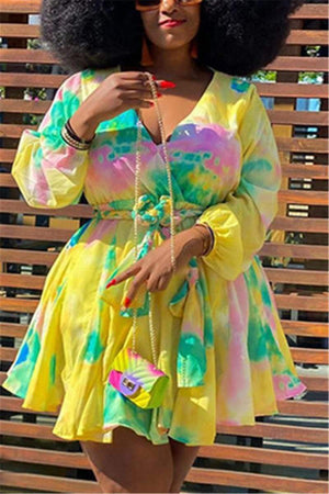 Fashion V Neck Patchwork Plus Size Dress