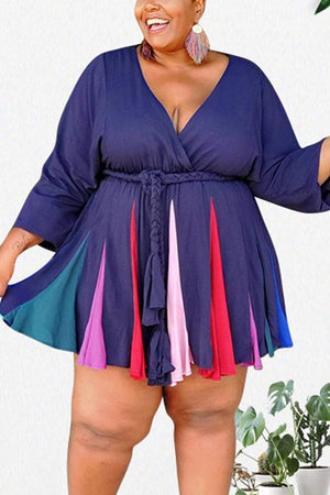 Fashion V Neck Patchwork Plus Size Dress