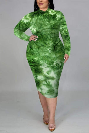 Fashion Plus Size Slim Tie Dye Dress