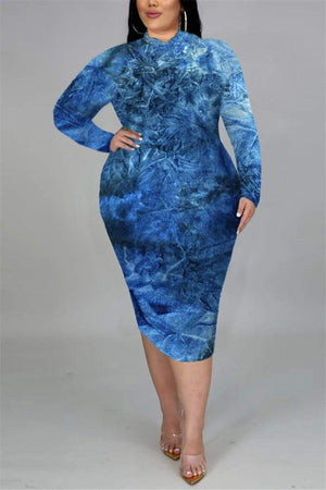 Fashion Plus Size Slim Tie Dye Dress